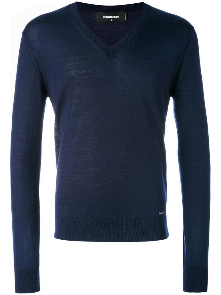 Dsquared2 - V-neck Sweater - Men - Wool - S, Blue, Wool
