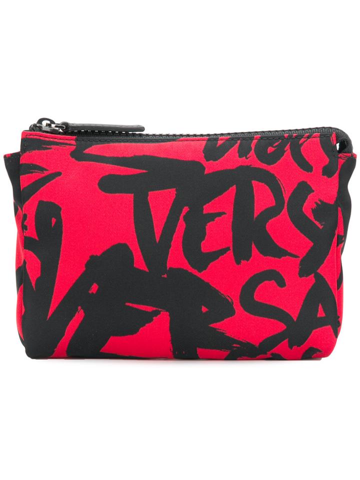 Versace Logo Printed Wash Bag - Red