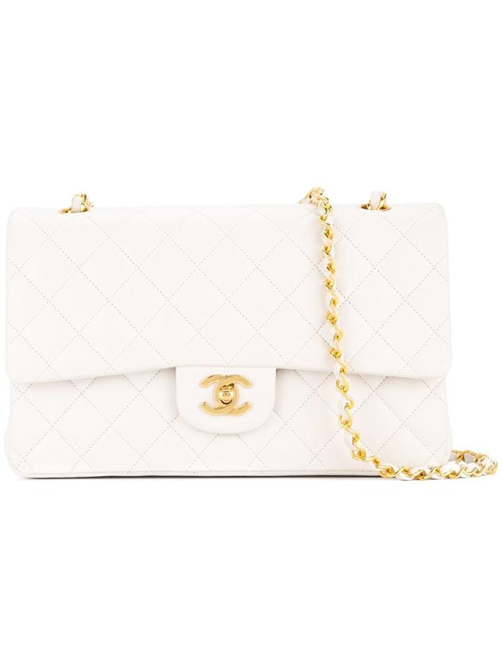 Chanel Vintage Double Flap Quilted Chain Shoulder Bag - White
