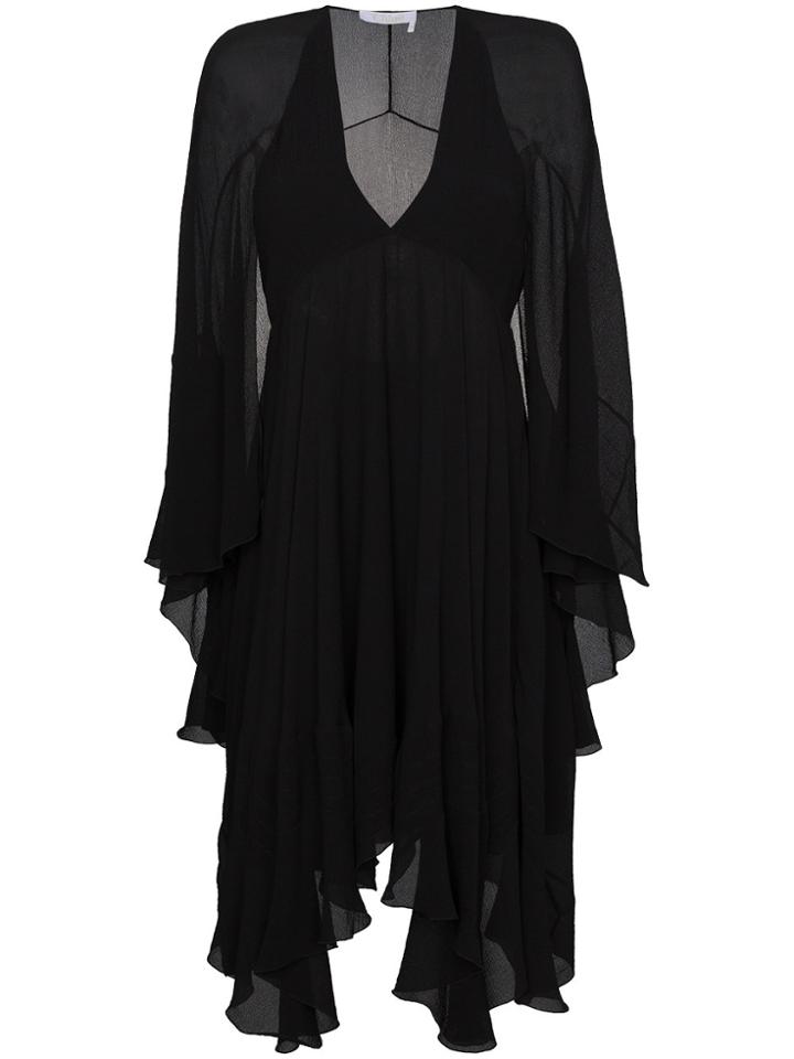 Chloé Silk V Neck Flare Dress - Black