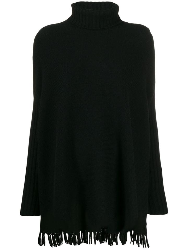 Snobby Sheep Roll-neck Fringed Jumper - Black
