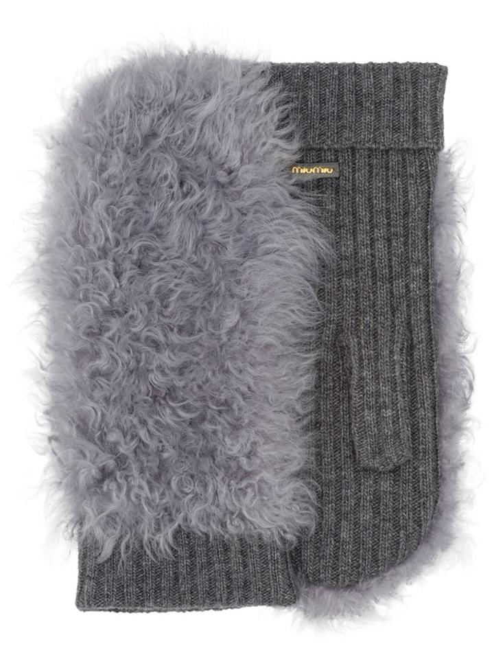 Miu Miu Knit And Shearling Gloves - Grey