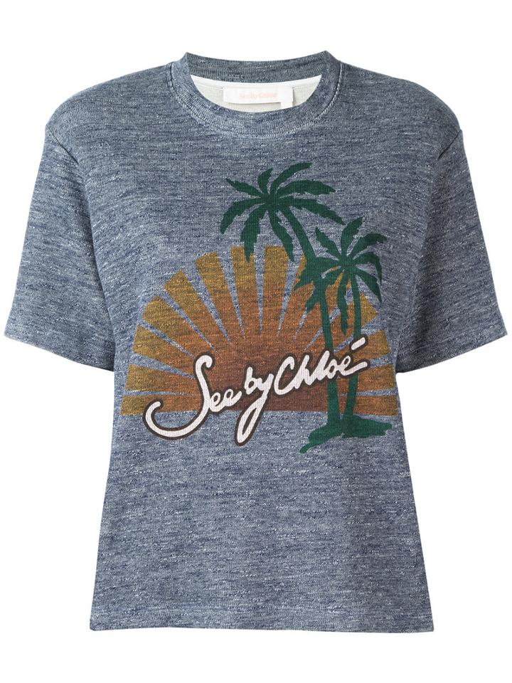 See By Chloé - Sunset Print T-shirt - Women - Cotton - S, Blue, Cotton