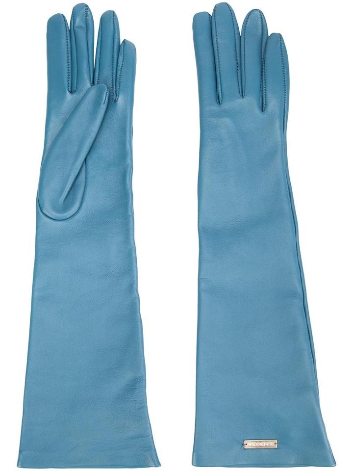Dsquared2 - Full Length Gloves - Women - Silk/lamb Skin - 7, Blue, Silk/lamb Skin