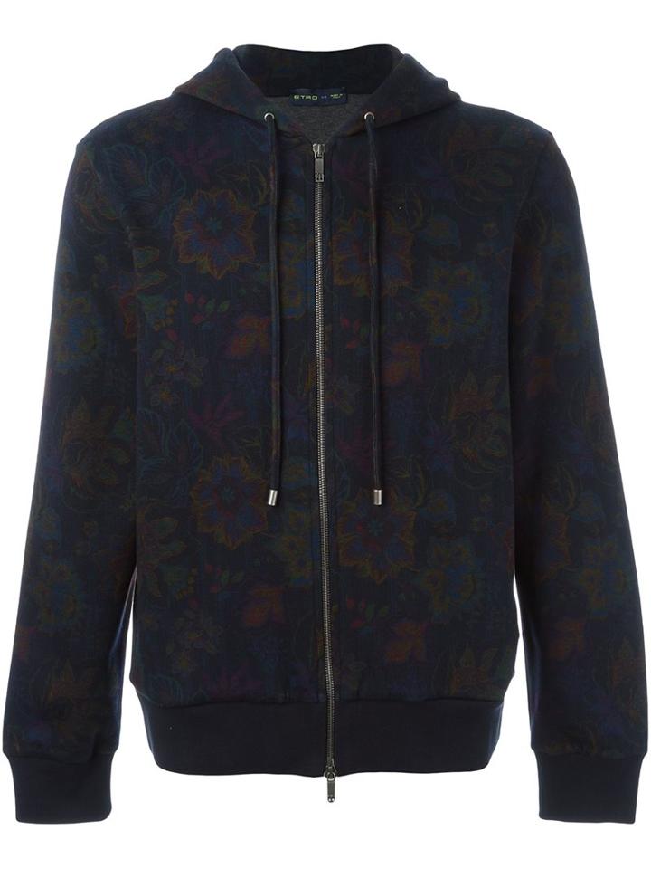 Etro Floral Print Hoodie, Men's, Size: Small, Blue, Cotton/polyamide
