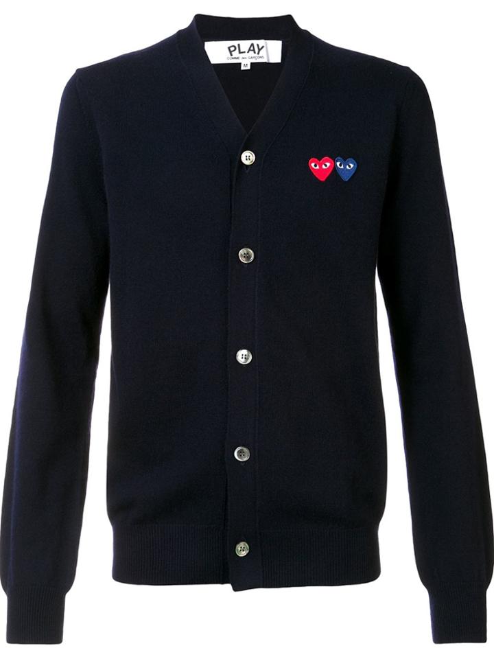 Comme Des Garçons Play 'double Heart' Cardigan - Blue