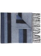 Salvatore Ferragamo Striped Scarf, Men's, Blue, Silk/cashmere