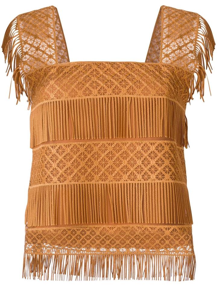 Alberta Ferretti Fringed Sleeveless Blouse - Neutrals
