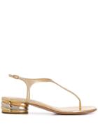 Casadei Patent Open Toe Sandals - Gold