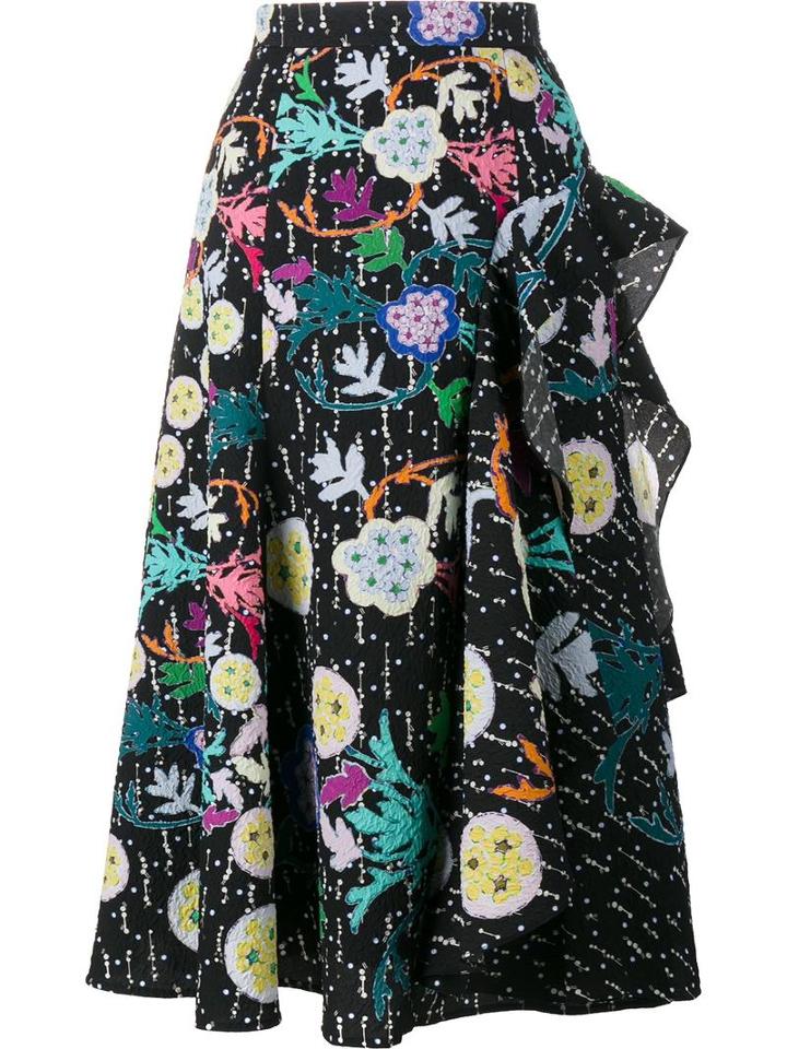 Peter Pilotto Printed Flared Skirt, Women's, Size: 12, Black, Polyester/polyamide/viscose/acetate
