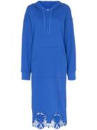 Pushbutton Lace-hem Hoodie Midi Dress - Blue
