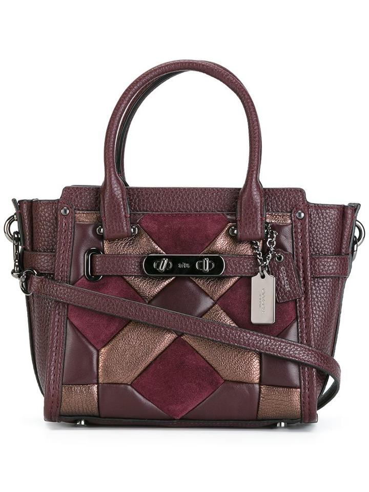 Coach Geometric Design Tote, Women's, Pink/purple, Leather/suede