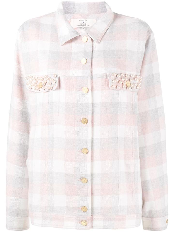 Natasha Zinko Pearl Embellished Check Shirt - Pink & Purple