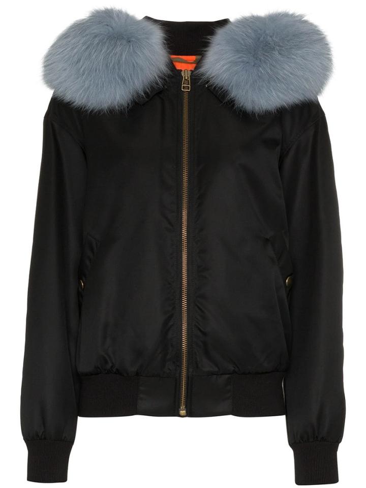 Mr & Mrs Italy Fur Hood Cotton-blend Bomber Jacket - Black