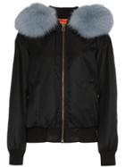 Mr & Mrs Italy Fur Hood Cotton-blend Bomber Jacket - Black