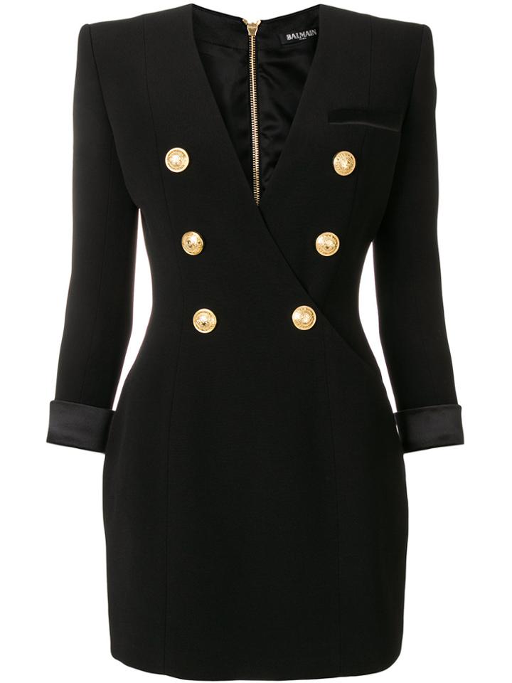 Balmain Button Embellished Fitted Dress - Black