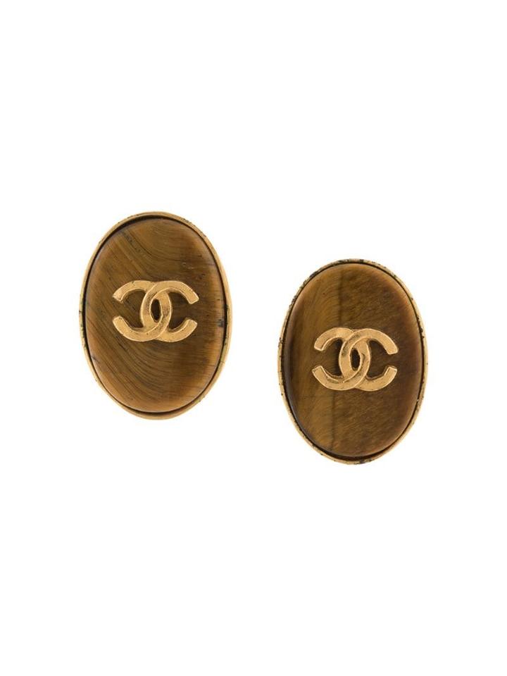 Chanel Pre-owned 1995 Oval Cc Clip-on Earrings - Brown