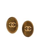 Chanel Pre-owned 1995 Oval Cc Clip-on Earrings - Brown