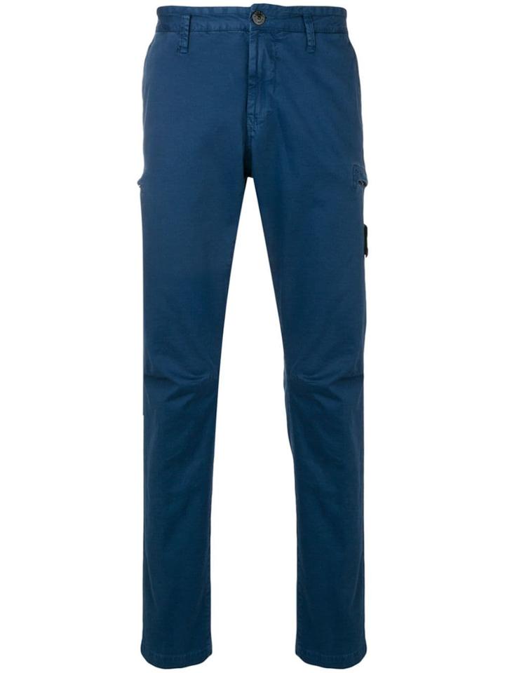 Stone Island Logo Patch Slim Trousers - Blue