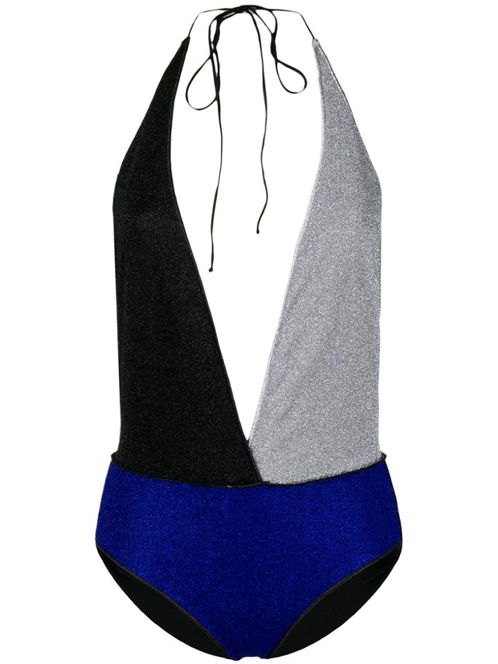 Oseree Plunge Colour Block Swimsuit - Black