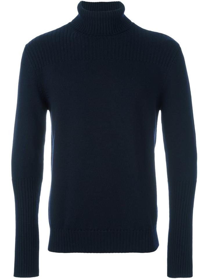 Eleventy Roll Neck Ribbed Sweater, Men's, Size: Small, Blue, Virgin Wool