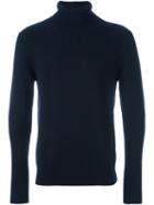 Eleventy Roll Neck Ribbed Sweater, Men's, Size: Small, Blue, Virgin Wool