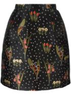 Red Valentino Floral Pattern A-line Skirt, Women's, Size: 38, Black, Polyester