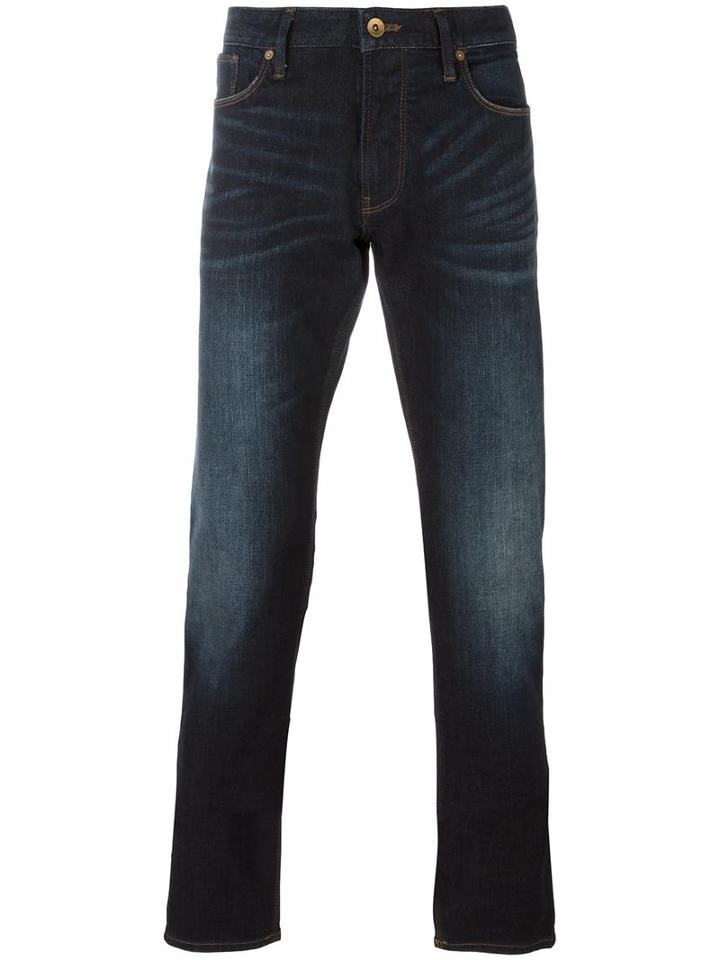 Armani Jeans Stonewashed Straight Fit Jeans, Men's, Size: 30, Blue, Cotton/spandex/elastane