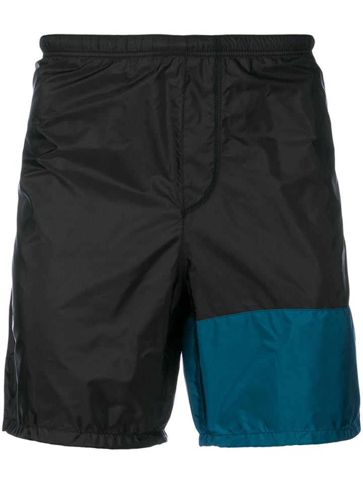 Prada Color-blocked Swim Trunks - Black