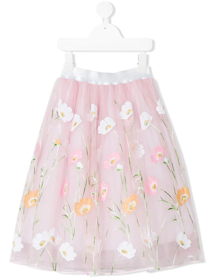 Simonetta - Floral Embroidered Tutu Skirt - Kids - Cotton/polyamide - 10 Yrs, Pink/purple