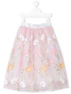 Simonetta - Floral Embroidered Tutu Skirt - Kids - Cotton/polyamide - 10 Yrs, Pink/purple