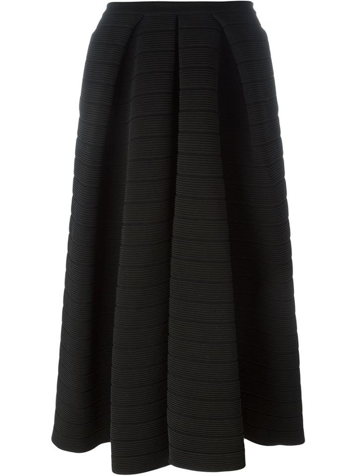 Giorgio Armani Stripe Texture Pleated Full Midi Skirt, Women's, Size: 42, Black, Polypropylene/polyester/viscose