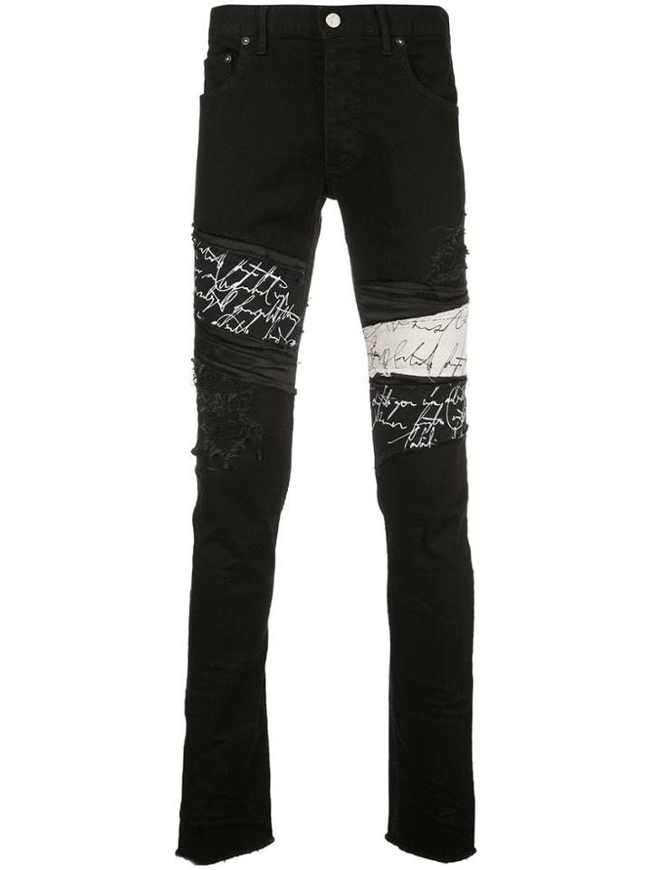 Fagassent Distressed Logo Print Skinny Jeans - Black