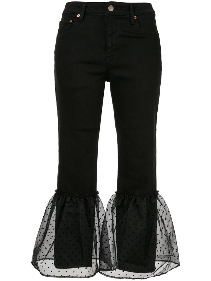 Tu Es Mon Trésor Dot Organza Hem Cropped Jeans - Black