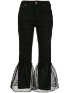 Tu Es Mon Trésor Dot Organza Hem Cropped Jeans - Black