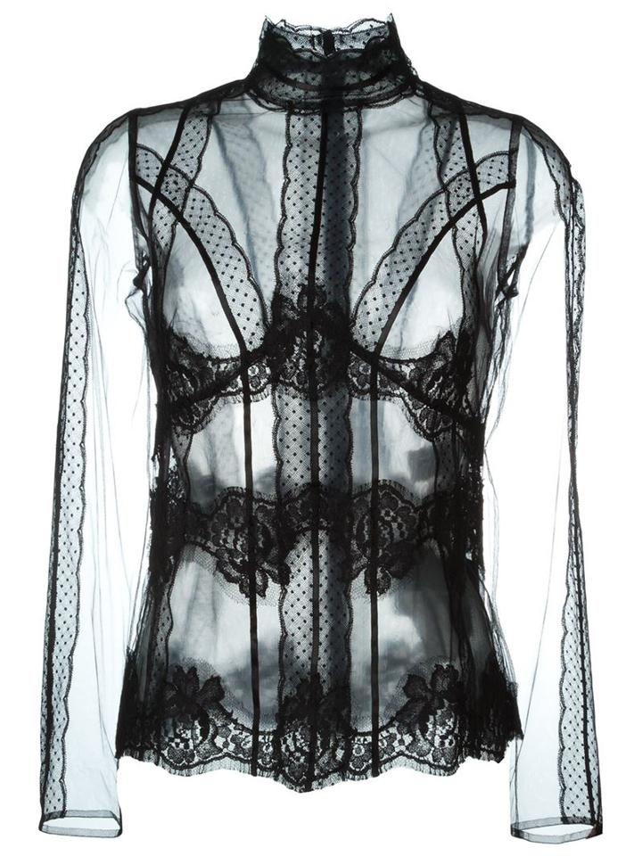 Dolce & Gabbana Sheer Lace Blouse, Women's, Size: 40, Black, Polyamide/polyester/cotton
