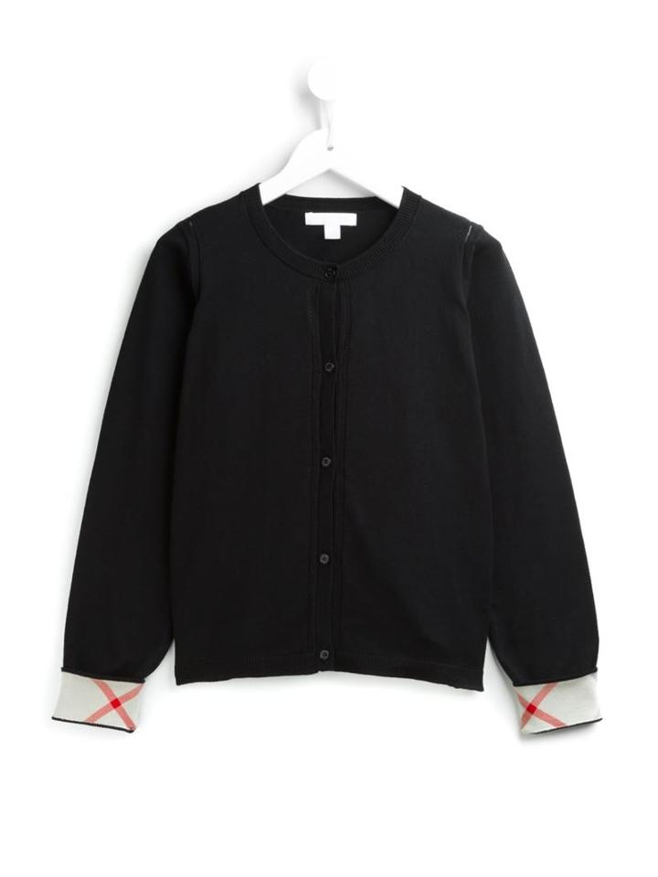 Burberry Kids Check Cuff Cardigan, Girl's, Size: 10 Yrs, Black