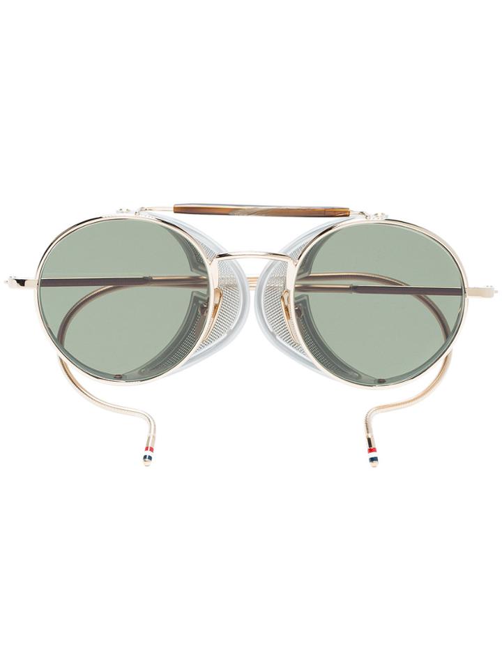 Thom Browne Eyewear Multicoloured Round Frame Gold Plated Sunglasses -
