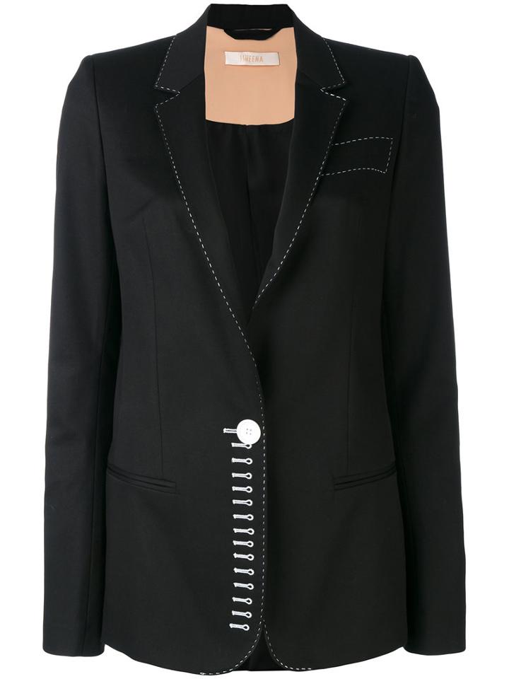 Ssheena - Buttonhole Blazer - Women - Cotton/polyamide/spandex/elastane/viscose - 42, Black, Cotton/polyamide/spandex/elastane/viscose