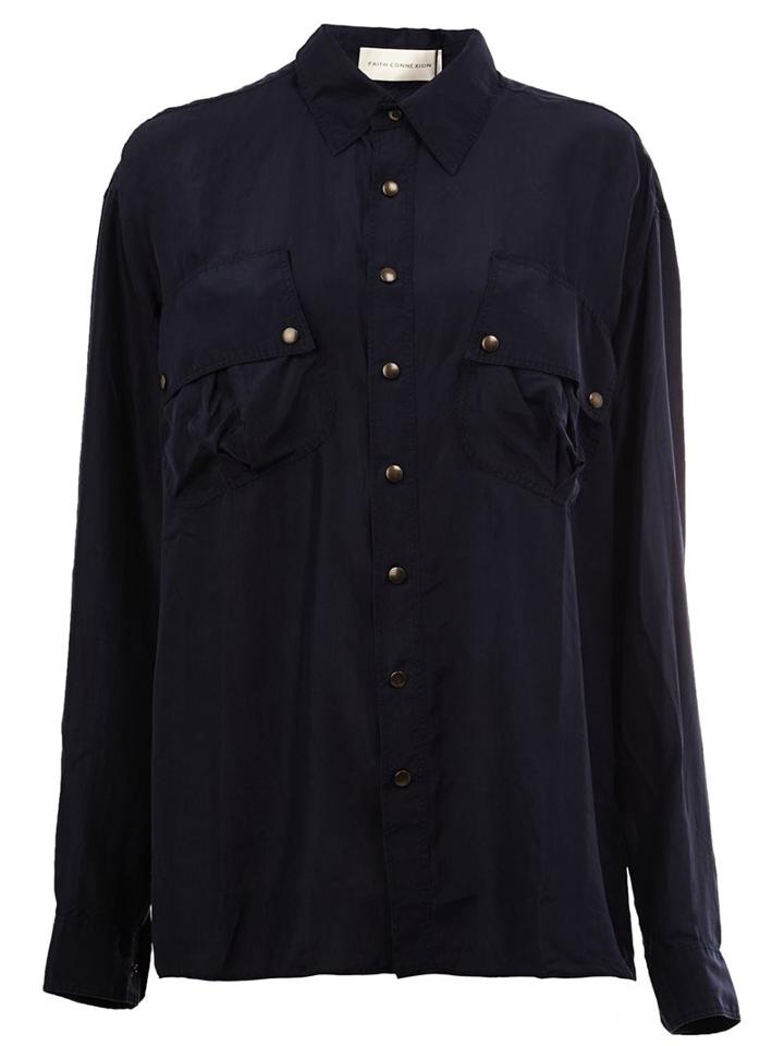 Faith Connexion Patch Pocket Shirt, Women's, Size: 38, Blue, Silk