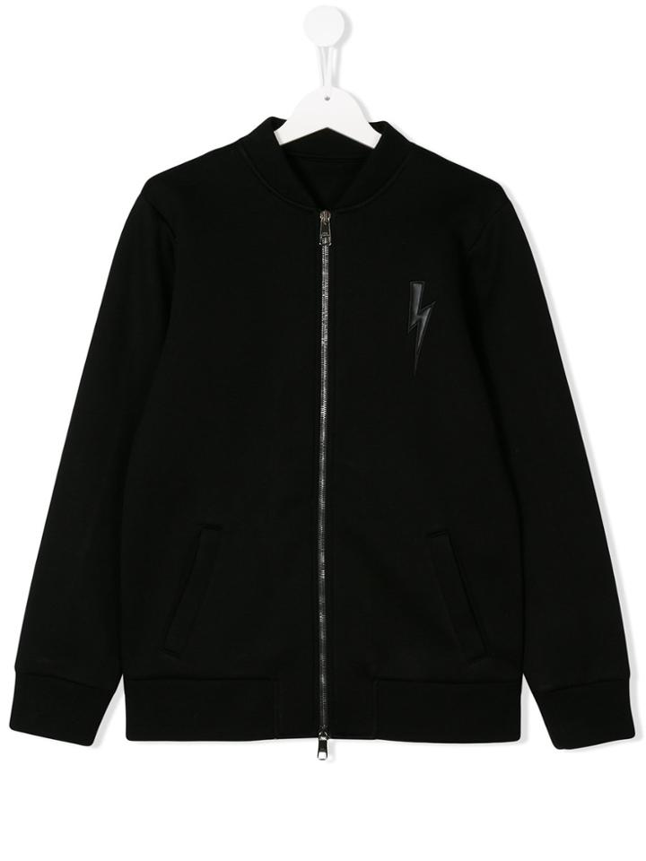 Neil Barrett Kids Lightning Bolt Logo Jacket - Black