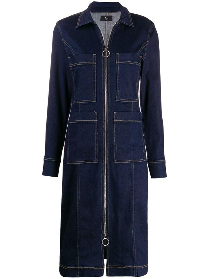 3x1 Multi-pocket Zip-up Denim Dress - Blue