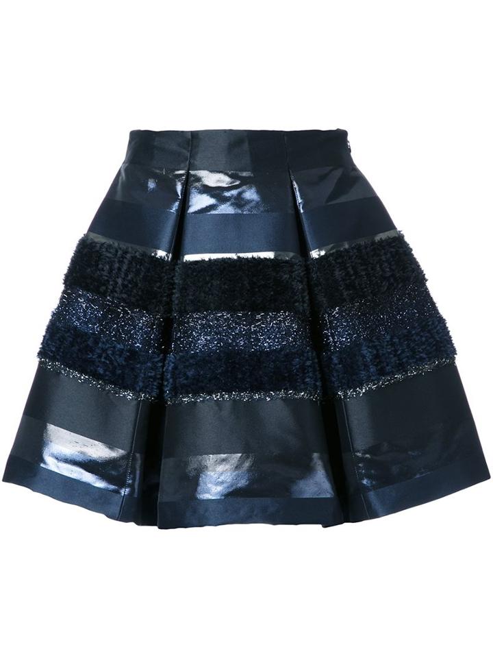 Ingie Paris Textured Stripe Pleated Skirt, Women's, Size: 42, Black, Polyester