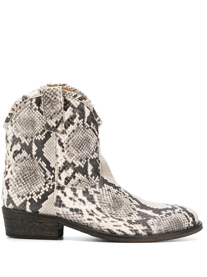 Via Roma 15 Snake Western Ankle Boots - White