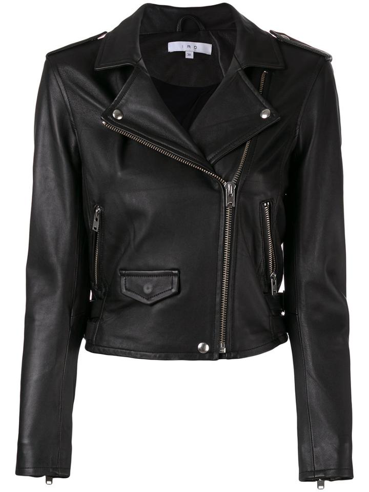 Iro Zipped Biker Jacket, Women's, Size: 40, Black, Lamb Nubuck Leather/rayon/polyester