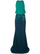 Cushnie Floral Applique Dress - Blue