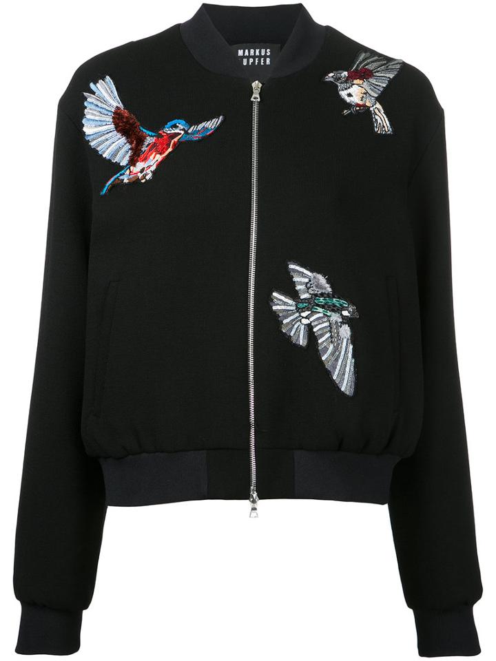 Markus Lupfer - Bird Patch Bomber Jacket - Women - Polyamide/polyurethane/viscose/virgin Wool - L, Black, Polyamide/polyurethane/viscose/virgin Wool