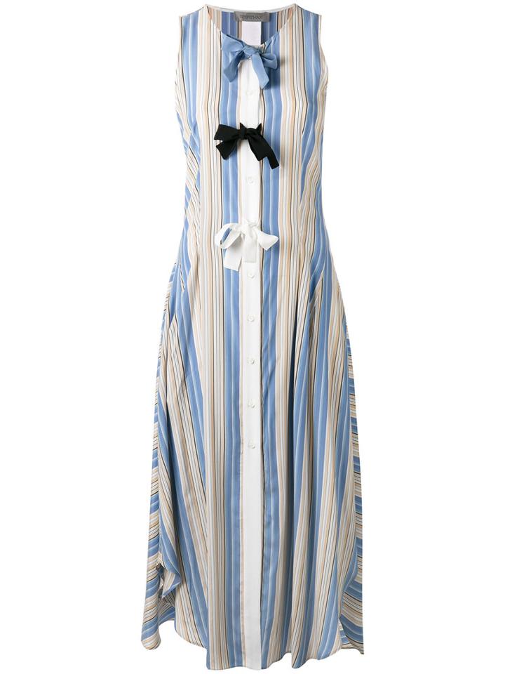 Sportmax - Striped Bow Tent Dress - Women - Silk - 44, Blue, Silk