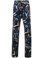 Fendi Swan And Floral Print Pyjama Trousers, Size: 50, Blue, Silk