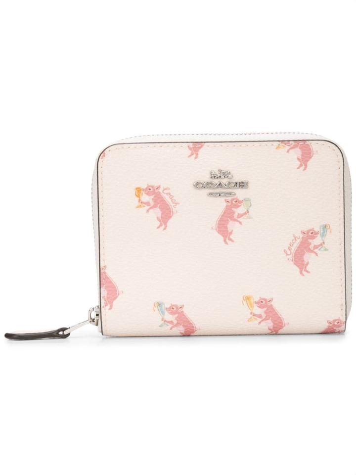 Coach Pig Print Small Zip Around Wallet - White